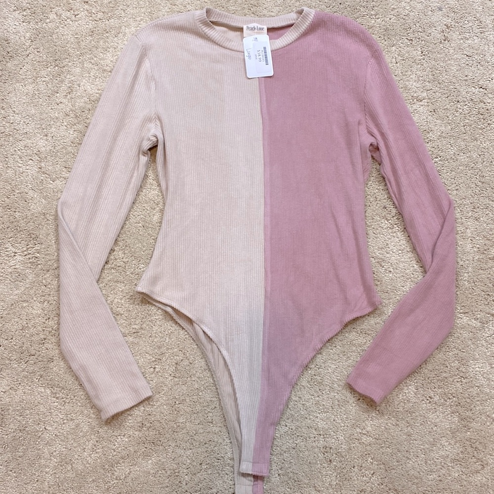 NWT Peach Love California Double Rose-Beige Bodysuit size Large